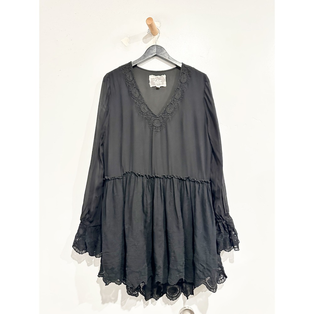 Johnny Was Black Embroidered‎ Boho Mini Dress Size Small